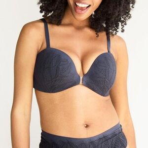 Evelyn Bobbie Everyday Bustier Faux Lace Black Blue Strapless Bra Size 36G‎ (4D)